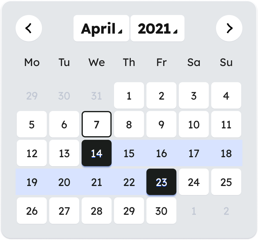 Example of date picker calendar interface
