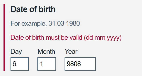 Form field showing error message in red text above an input field