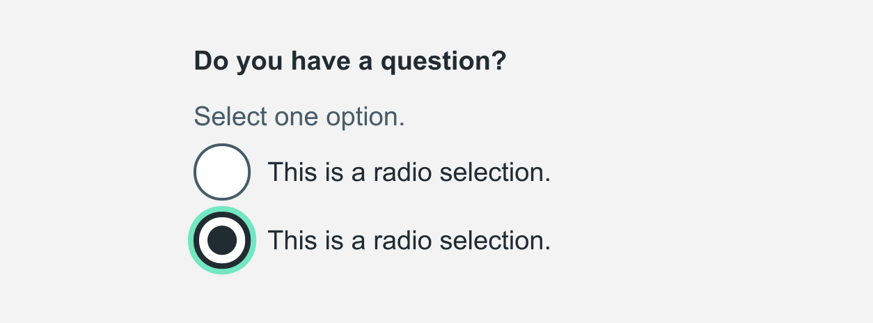 Two options to answer the question "Do you have a question?". In this example, the "Second" option is focused.